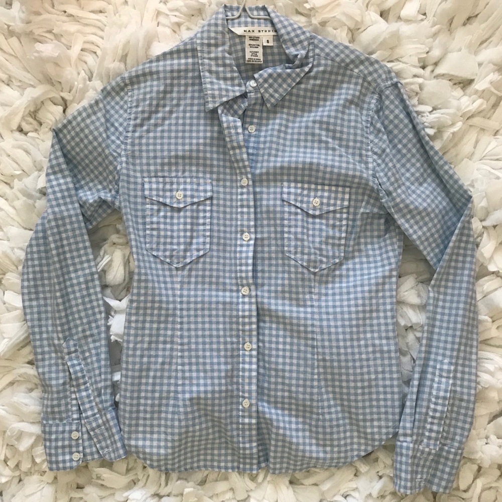 Max Studio Light Blue Gingham Button up